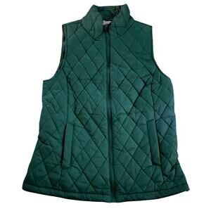 Time & Tru Women's Vest XS Size 2-4 Green Nylon Quilted Zip Up Side Pockets